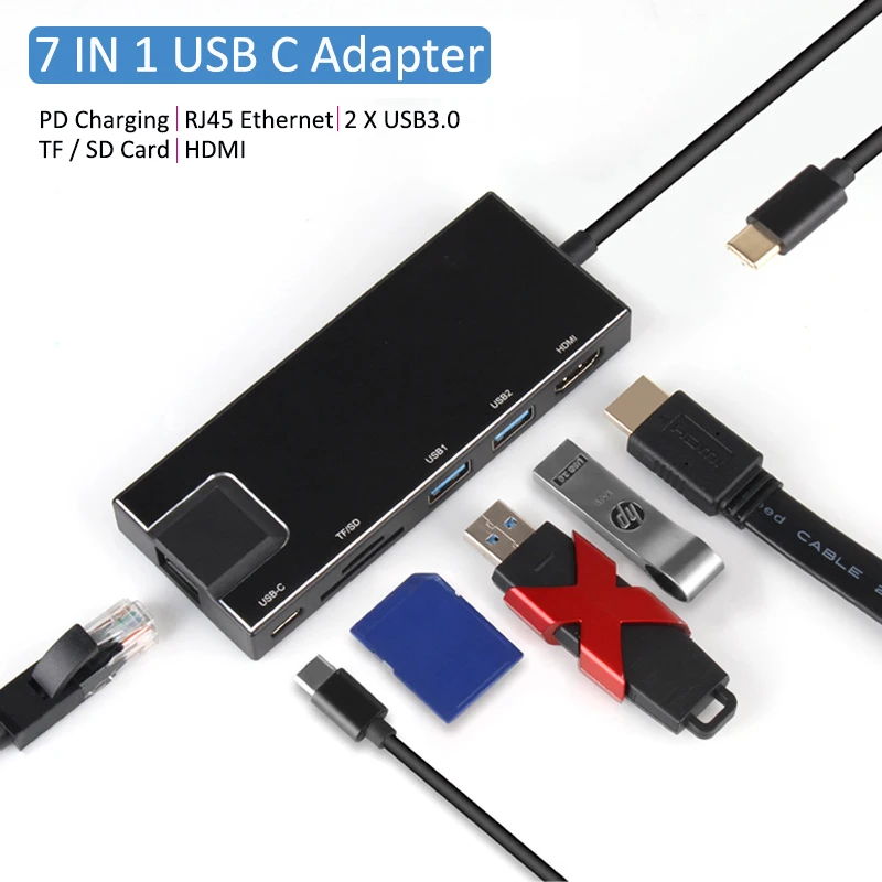 7 in 1 Type-C to 4K RJ45 Docking Station USB 3.0 TF PD Charger Hub Adapter Fast Charger Dock Station USB Docking Station
7 in 1 Type-C to 4K RJ45 Docking Station USB 3.0 TF PD Charger Hub Adapter Fast Charger Dock Station USB Docking Station