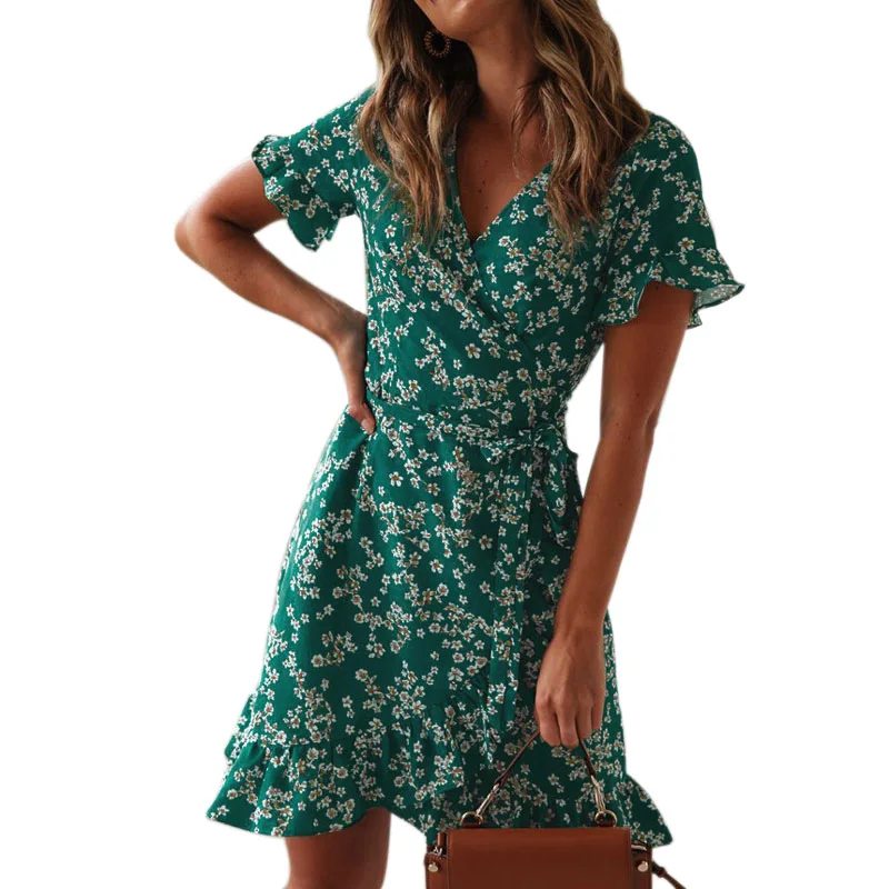 Women Dresses Summer Beach Dress Sexy V Neck Floral Print Boho Ruffle Short Sleeve A Line Mini Dress Wrap Sundress Dress Femme
Women Dresses Summer Beach Dress Sexy V Neck Floral Print Boho Ruffle Short Sleeve A Line Mini Dress Wrap Sundress Dress Femme
