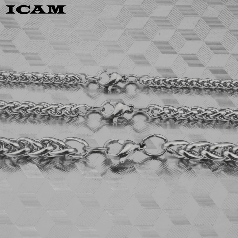 ICAM Men's Bracelet & Bangle 2018 Christmas Gift Stainless Steel Silver Color Link Wheat Double Chain Jewelry Dropship | Украшения и