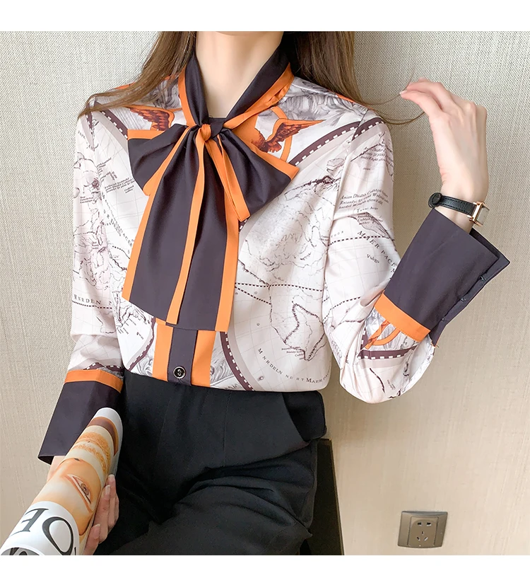 Houthion Silk Women's Blouses Fashion Blouse Casual Printed Silk Shirt Long Sleeve Top Buttons New Office Lady Full Bow Regular
Houthion Silk Women's Blouses Fashion Blouse Casual Printed Silk Shirt Long Sleeve Top Buttons New Office Lady Full Bow Regular