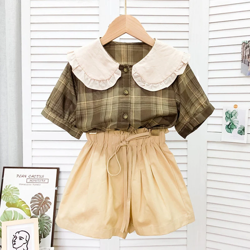 Summer Cute Girls Clothes Plaid Short Sleeve Tops & Shorts 2pcs Clothing Sets for Teenagers Cotton Children Outfits for 6 8 10Y
Summer Cute Girls Clothes Plaid Short Sleeve Tops & Shorts 2pcs Clothing Sets for Teenagers Cotton Children Outfits for 6 8 10Y