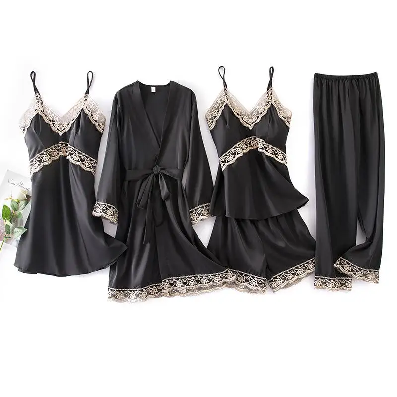 Women Sexy 5PCS Sleepwear Nightwear Satin Lace Patchwork Kimono Bathrobe Gown Intimate Lingerie 2021 New Nightgown Nightdress
Women Sexy 5PCS Sleepwear Nightwear Satin Lace Patchwork Kimono Bathrobe Gown Intimate Lingerie 2021 New Nightgown Nightdress