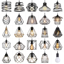 Modern Chandelier Lamp Vintage Industrial Pendant Light Iron Lampshade for Kitchen Bedroom Luminaire Black Lighting Fixture LED