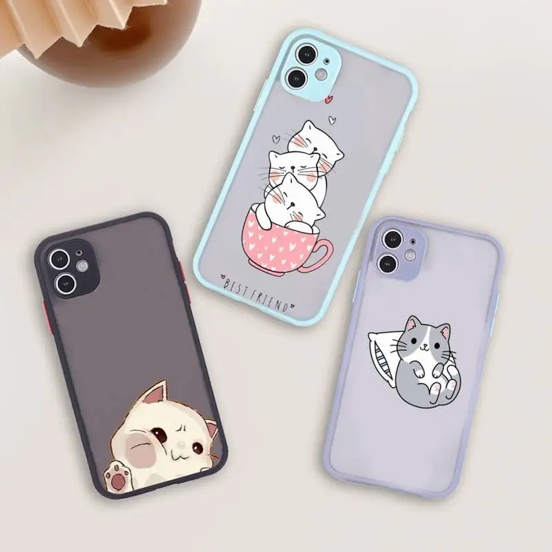 Cute cartoon Cat Phone Case For iPhone 12 11 Mini Pro XR XS Max 7 8 Plus X Matte transparent blue Back Cover
Cute cartoon Cat Phone Case For iPhone 12 11 Mini Pro XR XS Max 7 8 Plus X Matte transparent blue Back Cover