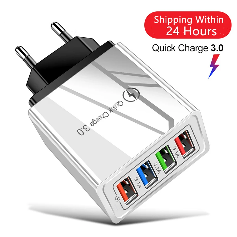 Фото Адаптер питания с 4 USB портами для телефонов iPhone Android|Зарядные устройства