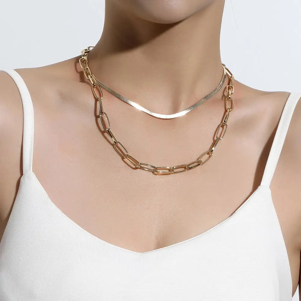 2Pcs Punk Flat Polish Snake Chain Herringbone Choker Chunky Cuban Curb Oval Paperclip Link Collar Layered Necklaces for Women Gi
2Pcs Punk Flat Polish Snake Chain Herringbone Choker Chunky Cuban Curb Oval Paperclip Link Collar Layered Necklaces for Women Gi