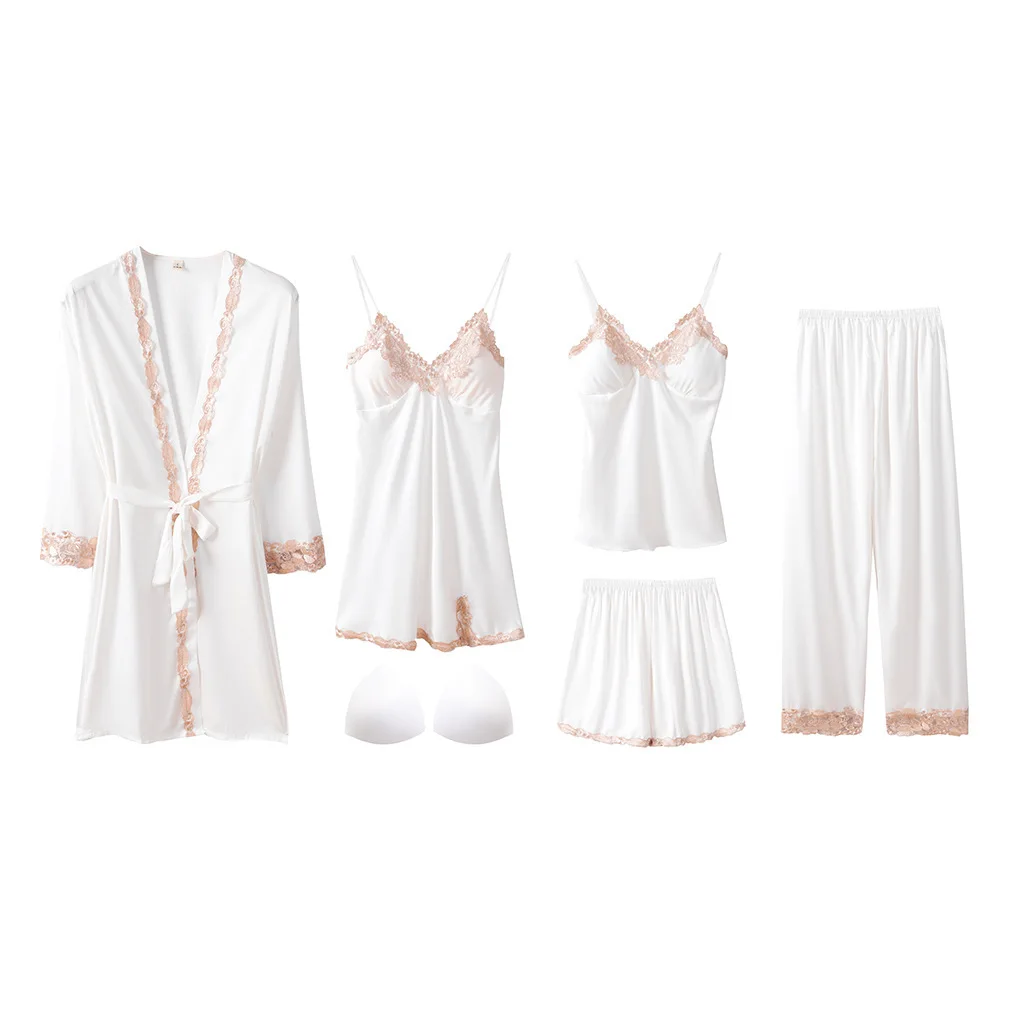 5PCS Pajamas Set Women Satin Sleepwear Sexy Lace Kimono Gown Female Sleep Set Casual Bathrobe Gown Loose Pyjamas Suit Home Wear 
5PCS Pajamas Set Women Satin Sleepwear Sexy Lace Kimono Gown Female Sleep Set Casual Bathrobe Gown Loose Pyjamas Suit Home Wear