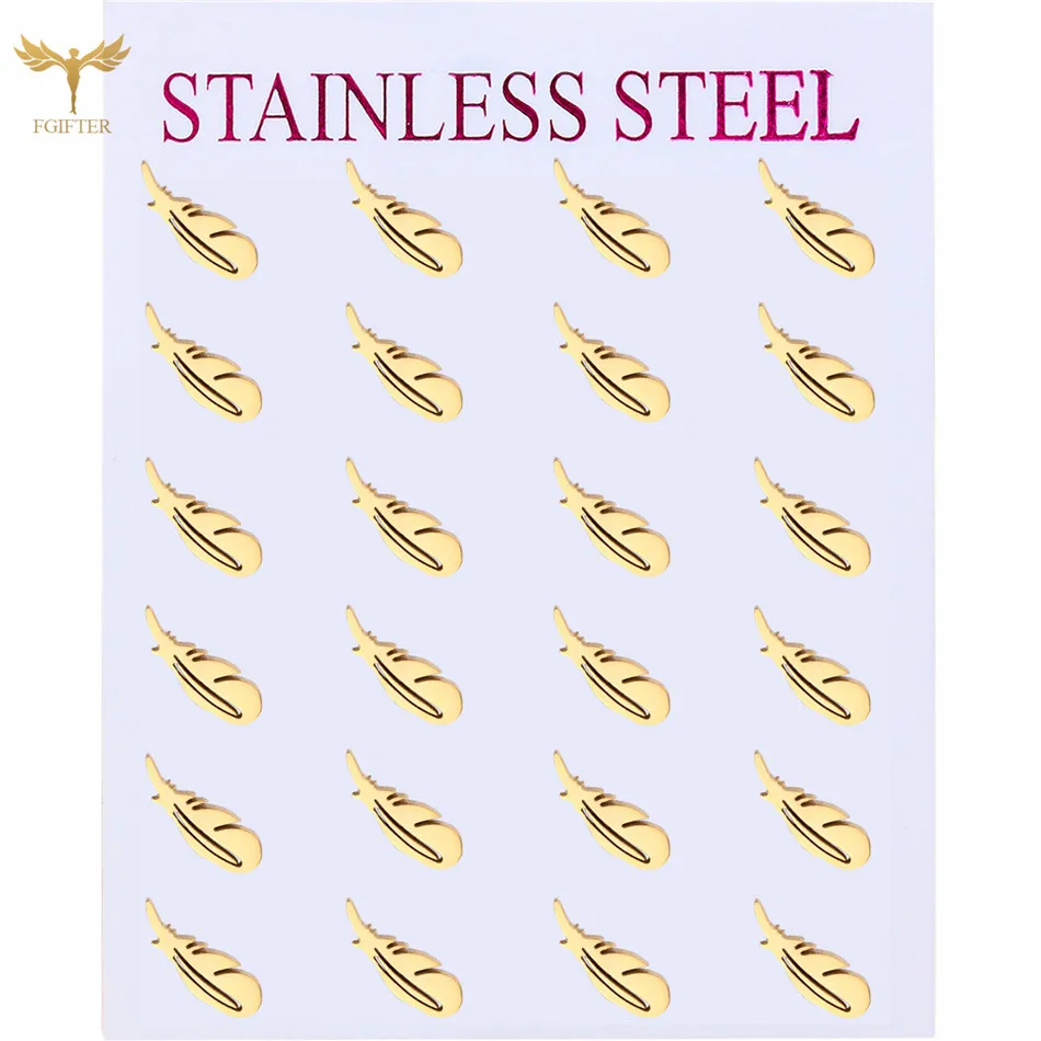 New Fashion Feather Stud Earrings For Women Girl Gift Ear Piecing Rings Stainless Steel Jewelry Wholesale 12 Pairs
New Fashion Feather Stud Earrings For Women Girl Gift Ear Piecing Rings Stainless Steel Jewelry Wholesale 12 Pairs