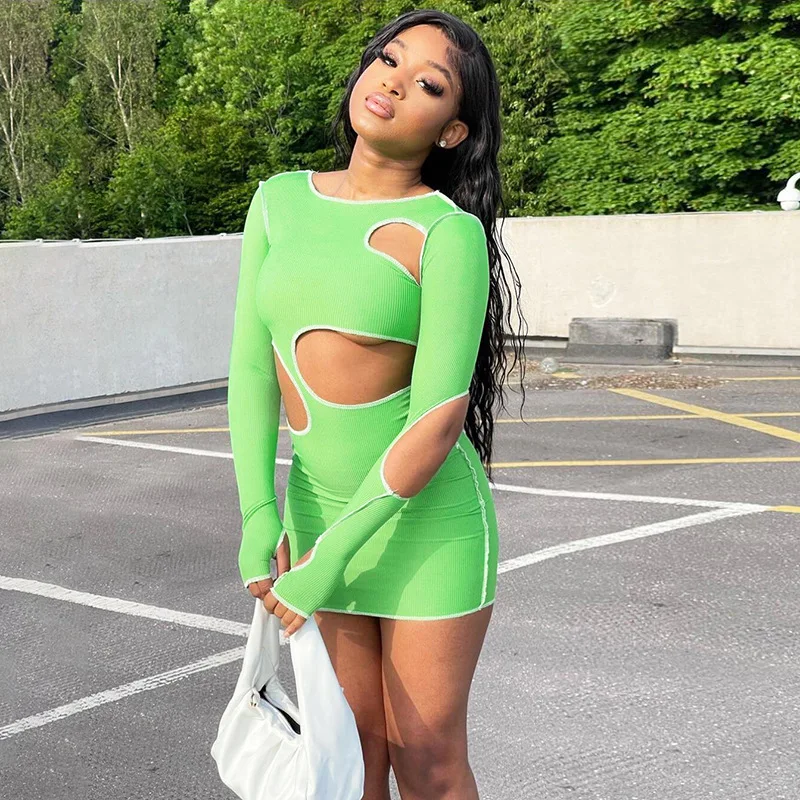 Casual Knitted Rib Solid Bodycon Mini Women Dress Sexy O Neck Long Sleeve Hollow Out Clubwear Party Dresses Streetwear Outfits
Casual Knitted Rib Solid Bodycon Mini Women Dress Sexy O Neck Long Sleeve Hollow Out Clubwear Party Dresses Streetwear Outfits