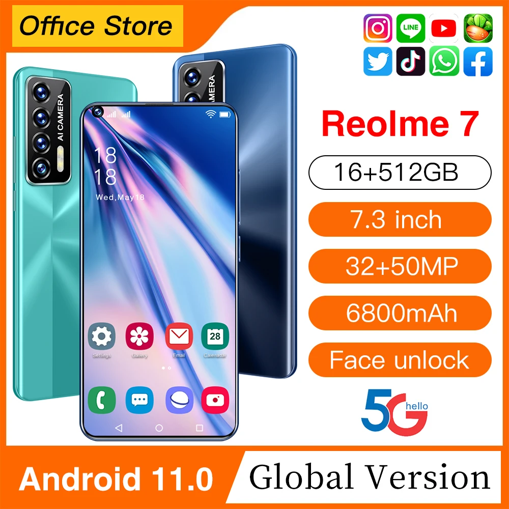 2021 The latest Reolme7 7.3 inch 16GB+512GB 5G network 6800mAh Android 11 smartphone 32+50MP dual card + micro SD phone
2021 The latest Reolme7 7.3 inch 16GB+512GB 5G network 6800mAh Android 11 smartphone 32+50MP dual card + micro SD phone