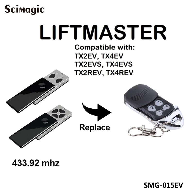 Compatible Liftmaster TX2EV TX4EV TX4EVS TX2REV garage door remote control Liftmaster remote control gate rolling code 433.92mhz
Compatible Liftmaster TX2EV TX4EV TX4EVS TX2REV garage door remote control Liftmaster remote control gate rolling code 433.92mhz