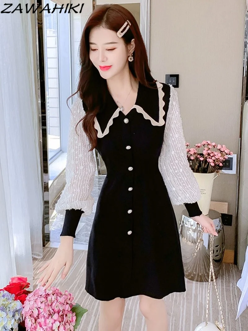 ZAWAHIKI French Knitted Dress Autumn New Fashion Long Sleeve Vestidos De Mujer Slim Turn Down Collar Temperament Mini Dresses
ZAWAHIKI French Knitted Dress Autumn New Fashion Long Sleeve Vestidos De Mujer Slim Turn Down Collar Temperament Mini Dresses