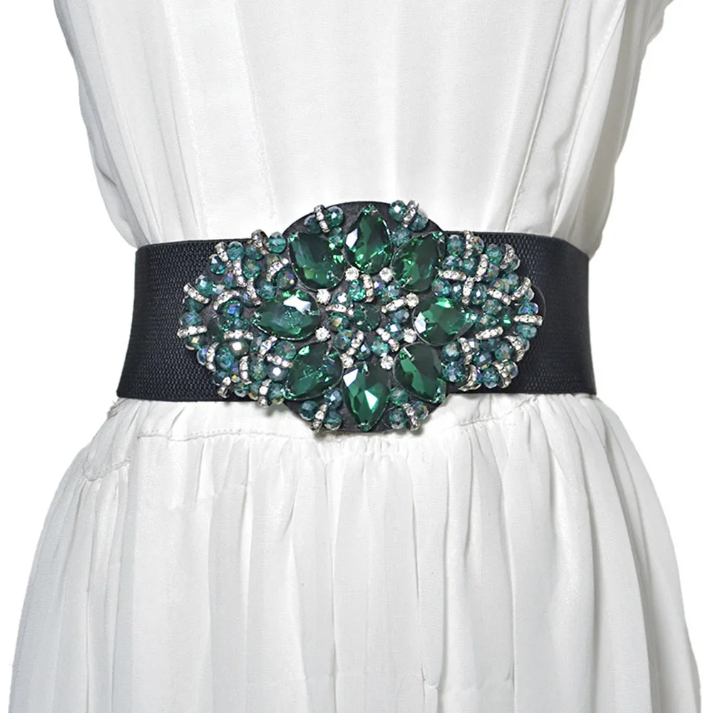 Ladies Wide Elastic Bands Vintage Luxury Design Big Rhinestone Women Retro Crystal Stretch Waist Belts For Dress (68*6cm) | Аксессуары