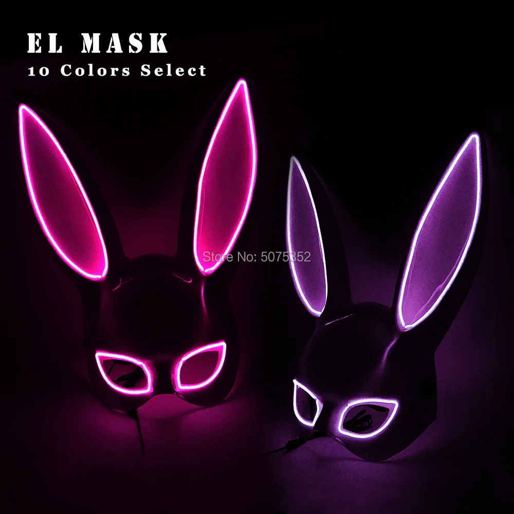 

Carnival EL Wire Bunny Mask Masque Masquerade Led Rabbit Mask Night Club Female Mask For Birthday Wedding Party