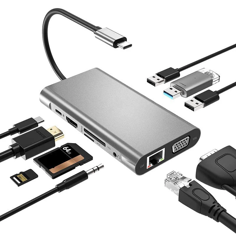 New USB Splitter 3.0 Type-C To HDMI 4K Adapter 10 In One Multiple Hub RJ45 SD TF 3.5mm Audio And Mic For MacBook PC Accessories
New USB Splitter 3.0 Type-C To HDMI 4K Adapter 10 In One Multiple Hub RJ45 SD TF 3.5mm Audio And Mic For MacBook PC Accessories