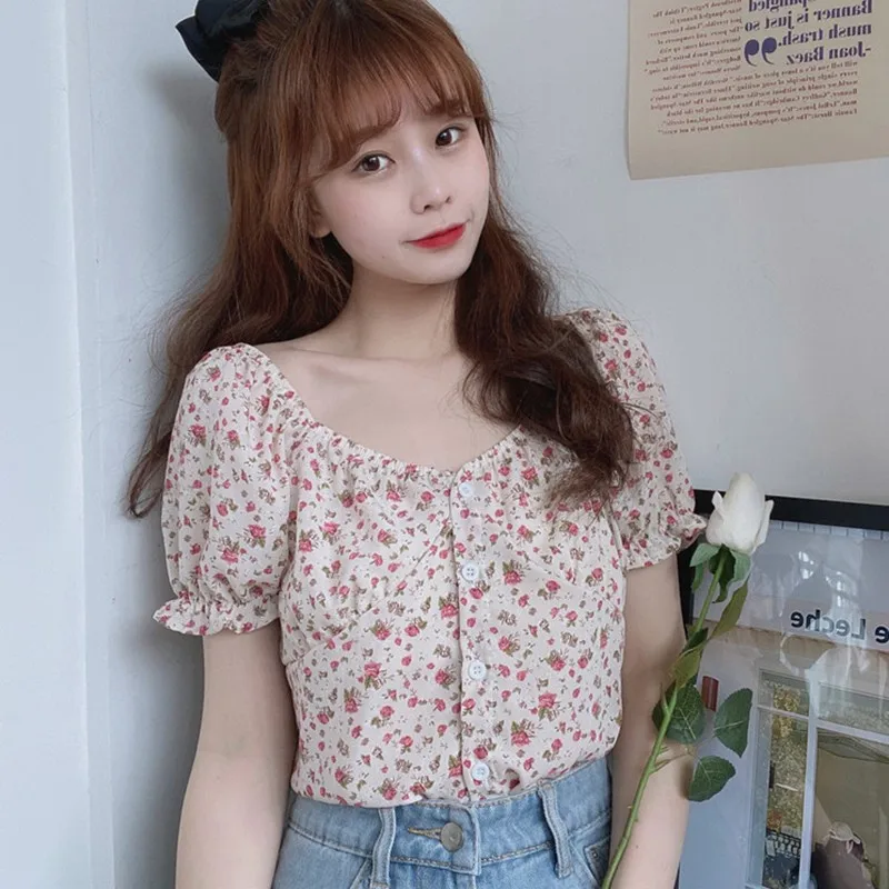 blouse women Summer Print Square Collar Sweet Short Sleeve blouses Vintage Chiffon Shirt blusas mujer de moda 2020
blouse women Summer Print Square Collar Sweet Short Sleeve blouses Vintage Chiffon Shirt blusas mujer de moda 2020