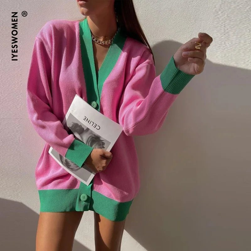 IYESWOMEN V Neck Women Button Patchwork Cardigan 2021 Long Sleeve Sweater Autumn Winter Knitted Loose Oversized Jumper Traf
IYESWOMEN V Neck Women Button Patchwork Cardigan 2021 Long Sleeve Sweater Autumn Winter Knitted Loose Oversized Jumper Traf