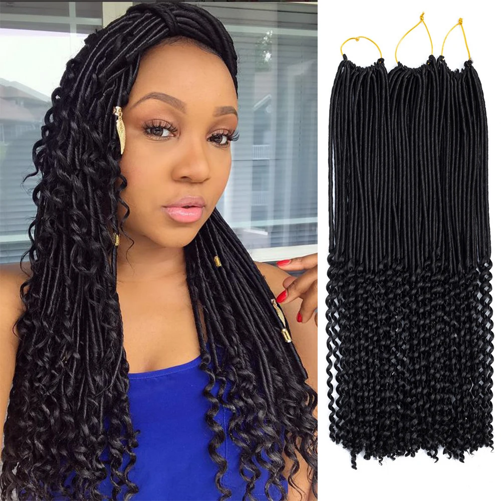 Natifah богиня Faux locs Curly вязание крючком косы волос 18 дюймов Синтетические дредоки