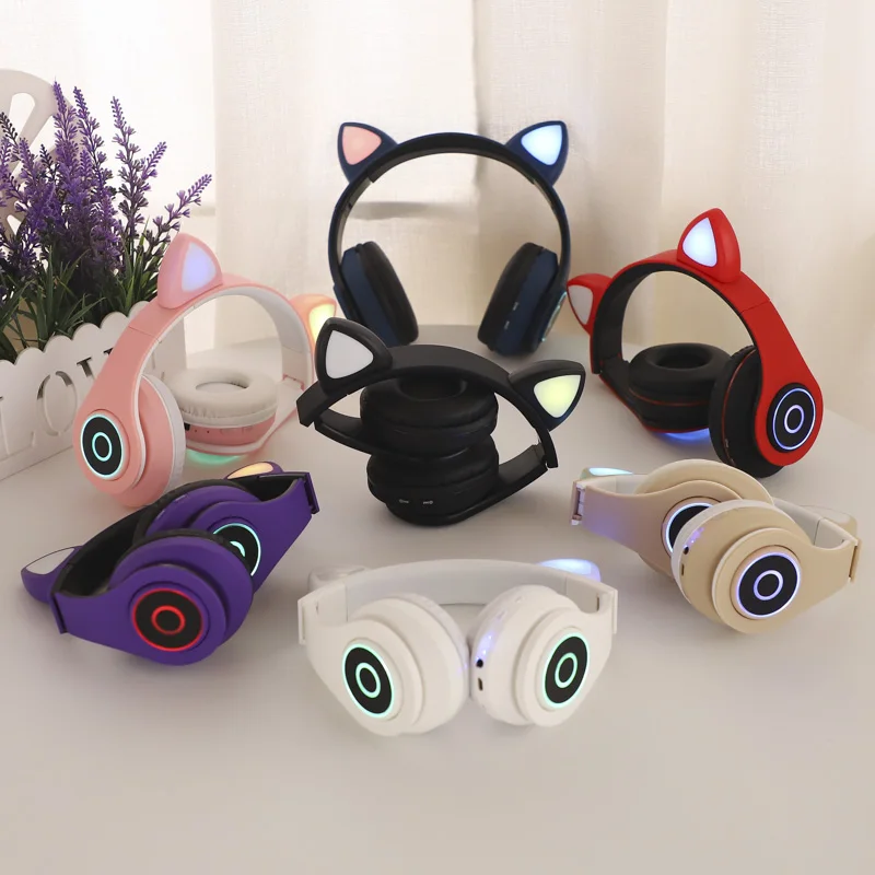 Беспроводные Светодиодные + проводные наушники с кошачьими ушками Bluetooth