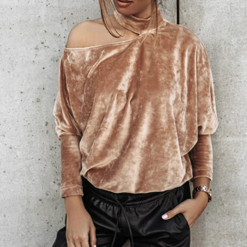 Women T-shirts Loose Fashion Off Shoulder Crew Neck Solid Color Pullovers Office Lady Street Style Long Sleeve Velvet Tops Fall
Women T-shirts Loose Fashion Off Shoulder Crew Neck Solid Color Pullovers Office Lady Street Style Long Sleeve Velvet Tops Fall