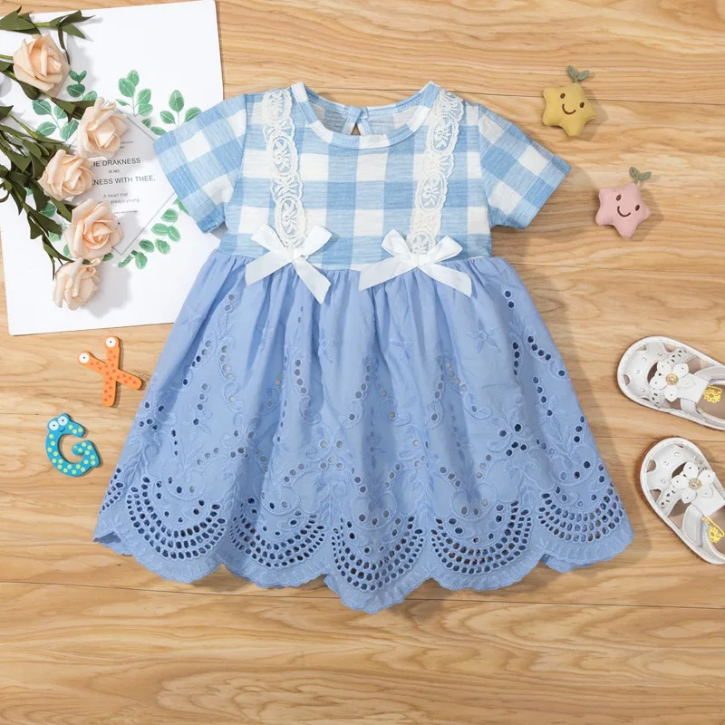 Baby Girl Dress Short Sleeve Clothes Plaid Lace Design Outfits Summer Light Blue Skirt Todler Gifts Baby Birthday Dress
Baby Girl Dress Short Sleeve Clothes Plaid Lace Design Outfits Summer Light Blue Skirt Todler Gifts Baby Birthday Dress