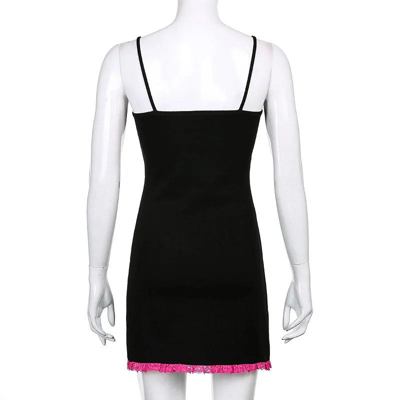 Black Sexy Club Style Mini Dress Pink Lace Trim Spaghetti Strap Sleeveless Bodycon Knitwear Dresses New Summer Y2K Fashion Dress
Black Sexy Club Style Mini Dress Pink Lace Trim Spaghetti Strap Sleeveless Bodycon Knitwear Dresses New Summer Y2K Fashion Dress
