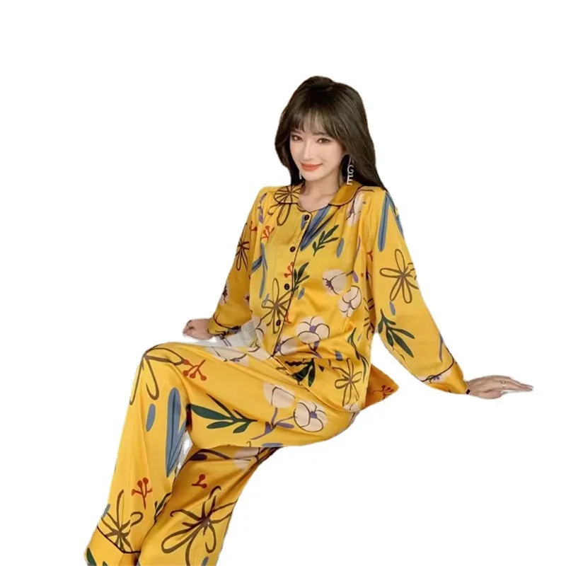 Ice Silk Long Sleeve Pajamas for Women Spring and Autumn 2021 New Thin Sweet Elegant Silk Home Wear Suit for Women
Ice Silk Long Sleeve Pajamas for Women Spring and Autumn 2021 New Thin Sweet Elegant Silk Home Wear Suit for Women