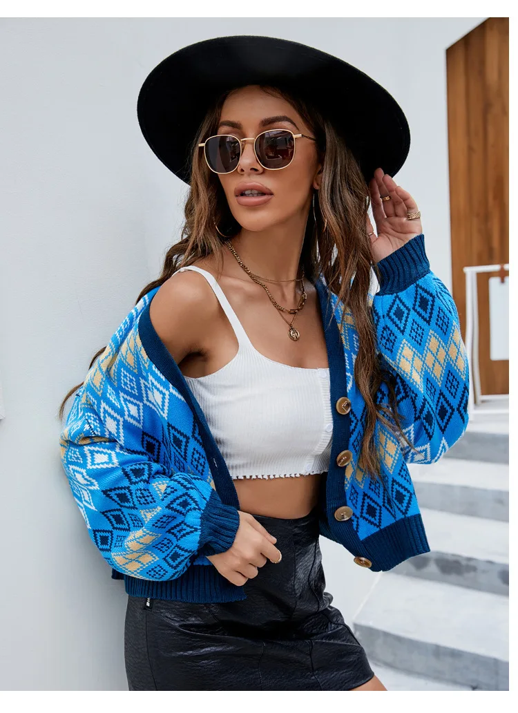 Diamond-Shaped Cardigan Sweater Women Autumn And Winter New Retro Long-Sleeved Knitted Jacket V Neck Loose Sweaters H251
Diamond-Shaped Cardigan Sweater Women Autumn And Winter New Retro Long-Sleeved Knitted Jacket V Neck Loose Sweaters H251