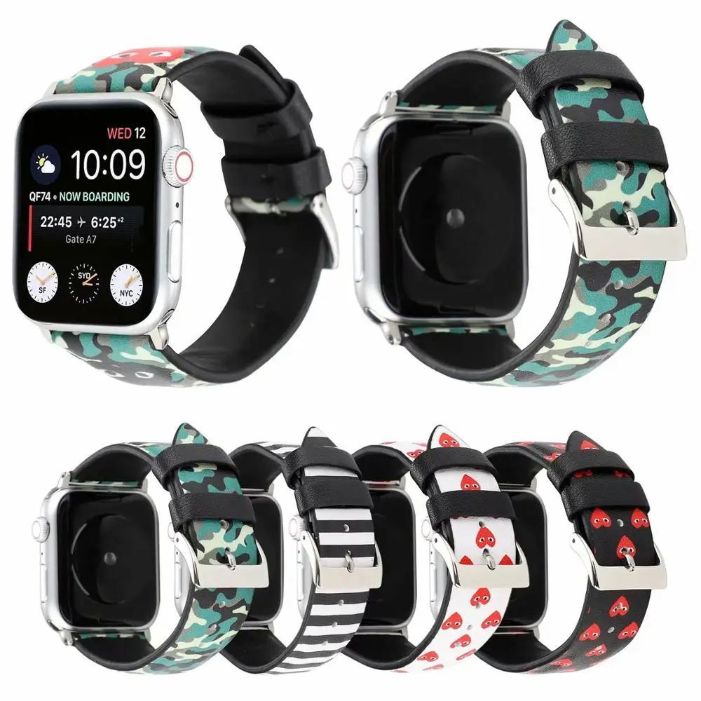 Ремешок кожаный для Apple Watch Series 1 2 3 4 38 мм 42 с застежкой из нержавеющей стали и