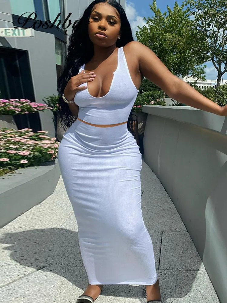 Poshby Women Summer Solid Street Suits 2021 Fashion V-Neck Sleeveless Crop Vest High Waist Stretch Bodycon Maxi Skirt 2 Pcs Sets
Poshby Women Summer Solid Street Suits 2021 Fashion V-Neck Sleeveless Crop Vest High Waist Stretch Bodycon Maxi Skirt 2 Pcs Sets