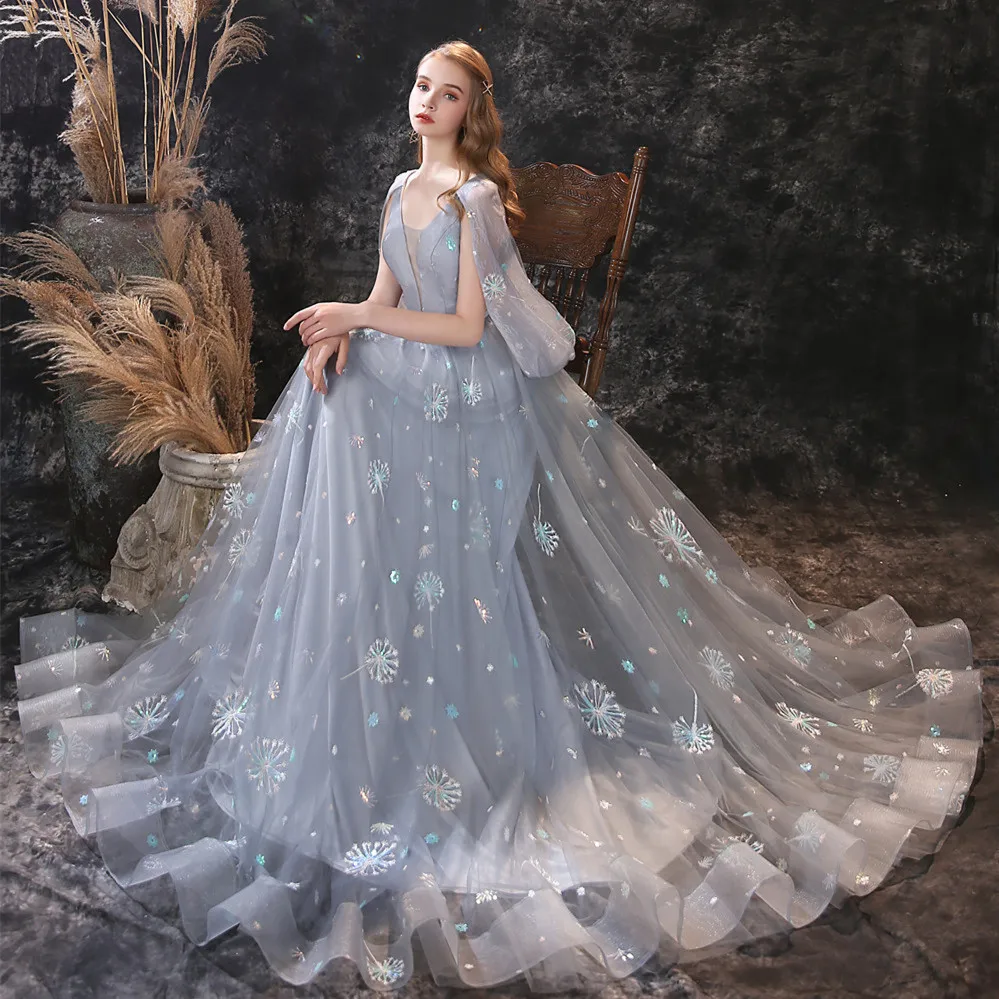 Evening Dresses V Neck Long Sleeves Lace Sequins Prom Gowns Custom Made Lace-up Back Sweep Train A Line Special Occasion Dress 
Evening Dresses V Neck Long Sleeves Lace Sequins Prom Gowns Custom Made Lace-up Back Sweep Train A Line Special Occasion Dress