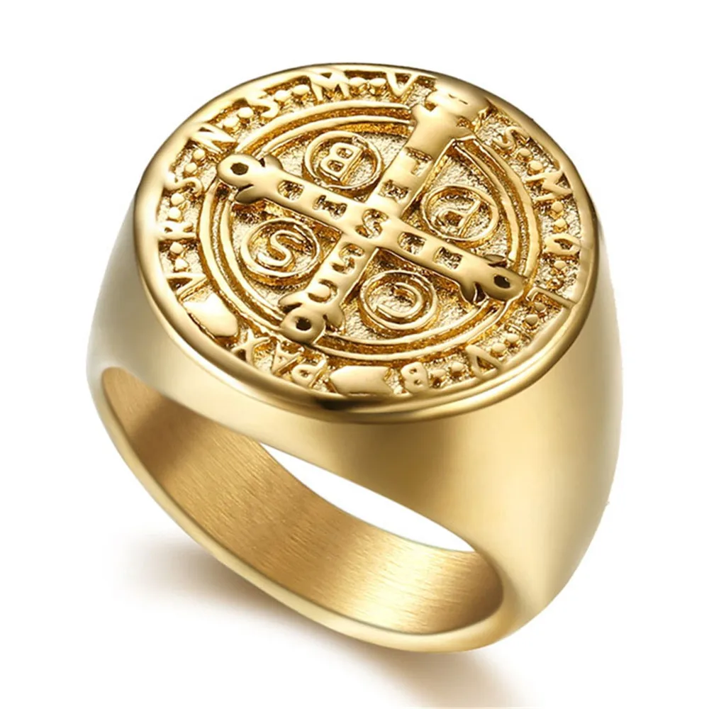 Saint Benedict Cspb Ring Gold Color Religion Cross Men Rings Punk For Men Stainless Steel Prayer Jewelry Creativity Dropshipping
Saint Benedict Cspb Ring Gold Color Religion Cross Men Rings Punk For Men Stainless Steel Prayer Jewelry Creativity Dropshipping
