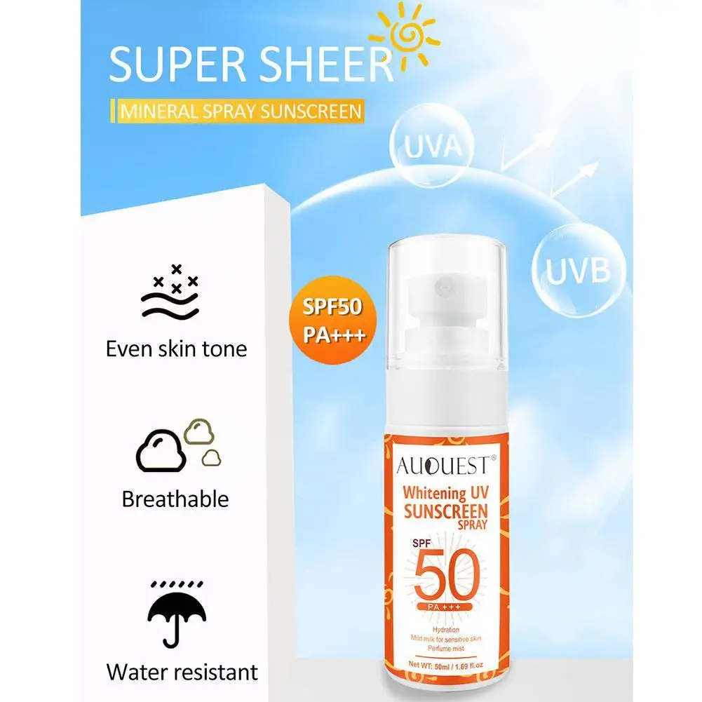50ml UV Sunscreen Spray SPF50 Oil-free Spray Waterproof Sunscreen For Beach And Sports Immediately Whiten Body Sunscreen Spray
50ml UV Sunscreen Spray SPF50 Oil-free Spray Waterproof Sunscreen For Beach And Sports Immediately Whiten Body Sunscreen Spray