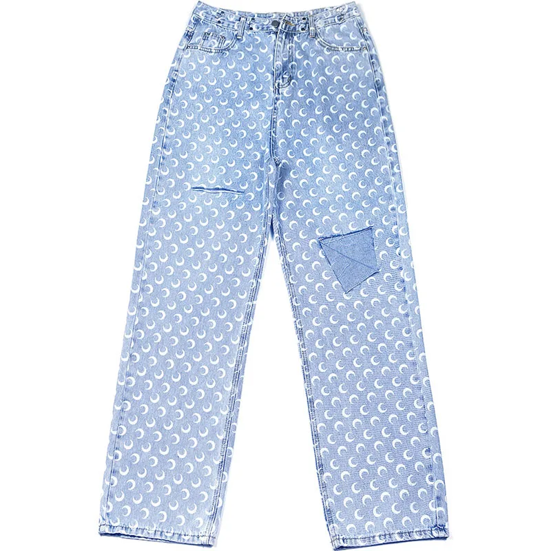Fashion Printed Moon Jeans Women Trendy Ripped High Waist Wide Leg trousers Streetwear denim Straight Mopping Pants mujer 2021
Fashion Printed Moon Jeans Women Trendy Ripped High Waist Wide Leg trousers Streetwear denim Straight Mopping Pants mujer 2021