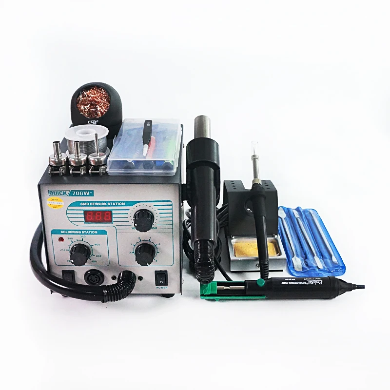 Цифровая паяльная станция QUICK-706W + 2 в 1 с термофеном ESD, сварочный паяльник 220 В для станции для распайки SMD
Цифровая паяльная станция QUICK-706W + 2 в 1 с термофеном ESD, сварочный паяльник 220 В для станции для распайки SMD