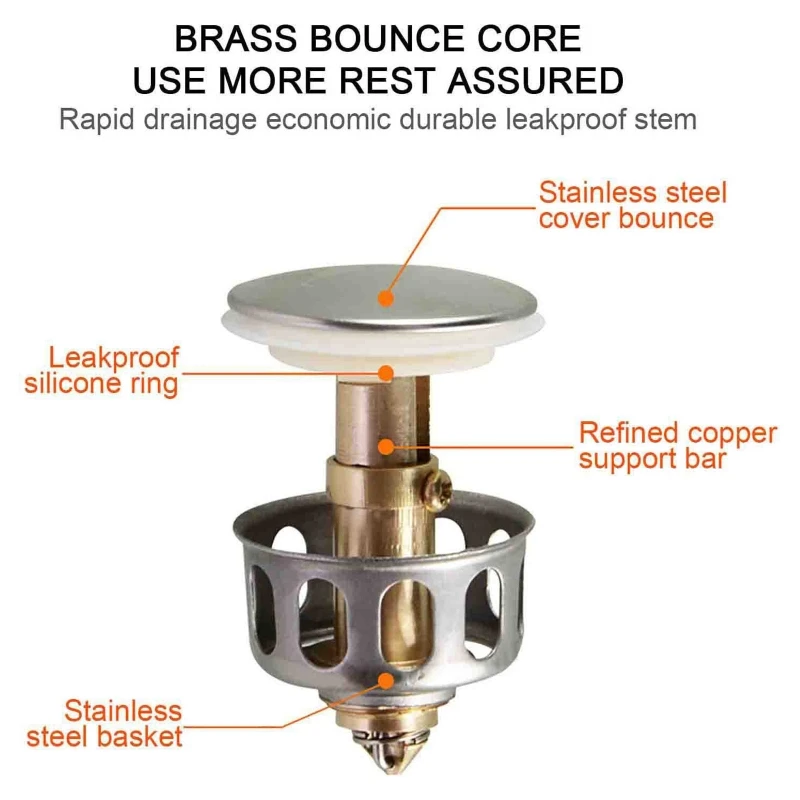 Universal Wash Basin Bounce Drain Plug Pop-up Bathroom Sink Draining Filter Basket for Home Kitchen Basin Strainer
Universal Wash Basin Bounce Drain Plug Pop-up Bathroom Sink Draining Filter Basket for Home Kitchen Basin Strainer