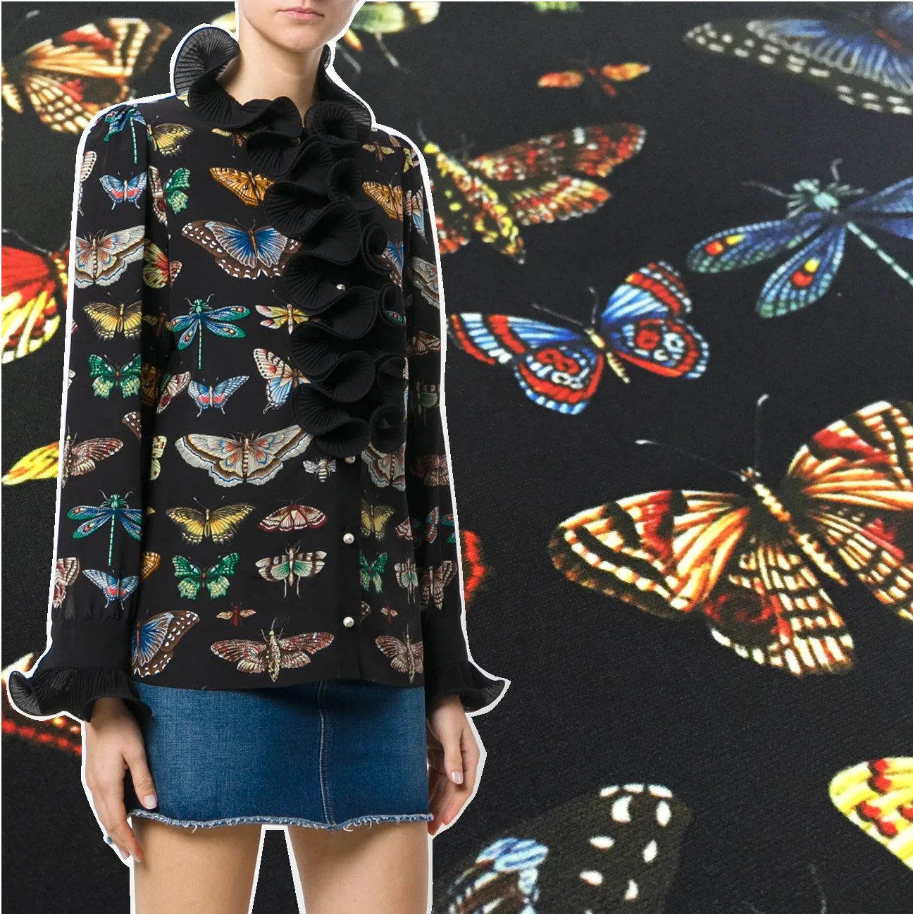 Hot spring and summer high-end brand with the same paragraph hand-painted butterfly custom printed cloth shirt pants dress diy
Hot spring and summer high-end brand with the same paragraph hand-painted butterfly custom printed cloth shirt pants dress diy