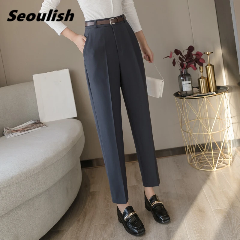 

Seoulish Spring Summer 2021 New Formal Women's Harem Pants with Belted High Waist Female Workwear Elegant Ankle Length Trouses