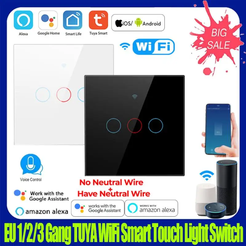 1/2/3 Gang TUYA Smart Light Switch Touch Sensor Tempered Glass Panel Wall Switch APP WiFi Voice Control Timing For Alexa Google
1/2/3 Gang TUYA Smart Light Switch Touch Sensor Tempered Glass Panel Wall Switch APP WiFi Voice Control Timing For Alexa Google