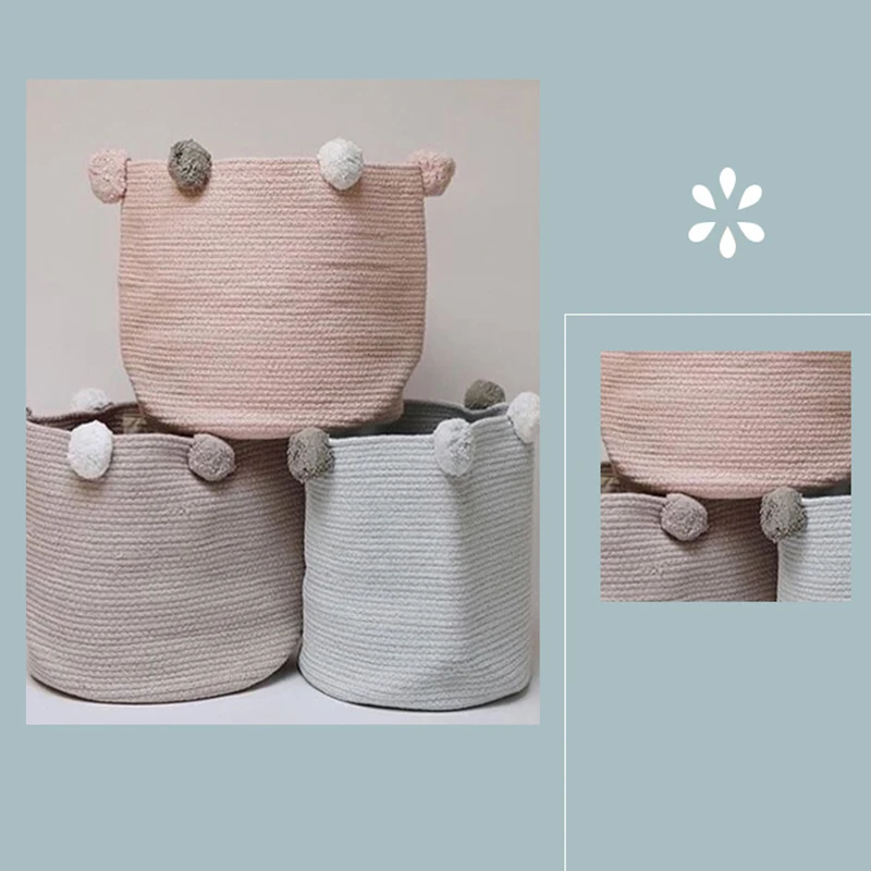 Nordic Cotton Rope Woven Storage Baskets with Pompom Large Dirty Clothes Laundry Basket Kids Toy Storage 
Nordic Cotton Rope Woven Storage Baskets with Pompom Large Dirty Clothes Laundry Basket Kids Toy Storage