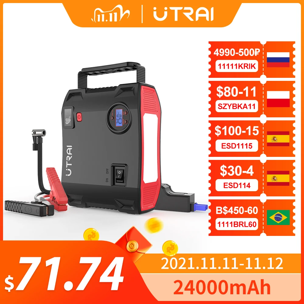 UTRAI Jump Starter 4 in 1 Pump Air Compressor 2000A 24000mAh Power Bank 12V Digital Tire Inflator 150PSI Emergency Battery Boost
UTRAI Jump Starter 4 in 1 Pump Air Compressor 2000A 24000mAh Power Bank 12V Digital Tire Inflator 150PSI Emergency Battery Boost