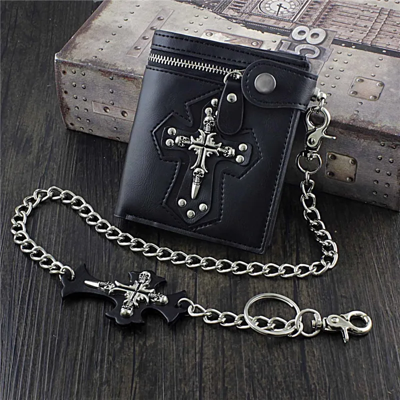 Vintage Genuine Leather Punk Skull Cross Short Wallet Coin Purse With Chain Zipper Wallets Purse Female Male With Coin Pocket
Vintage Genuine Leather Punk Skull Cross Short Wallet Coin Purse With Chain Zipper Wallets Purse Female Male With Coin Pocket