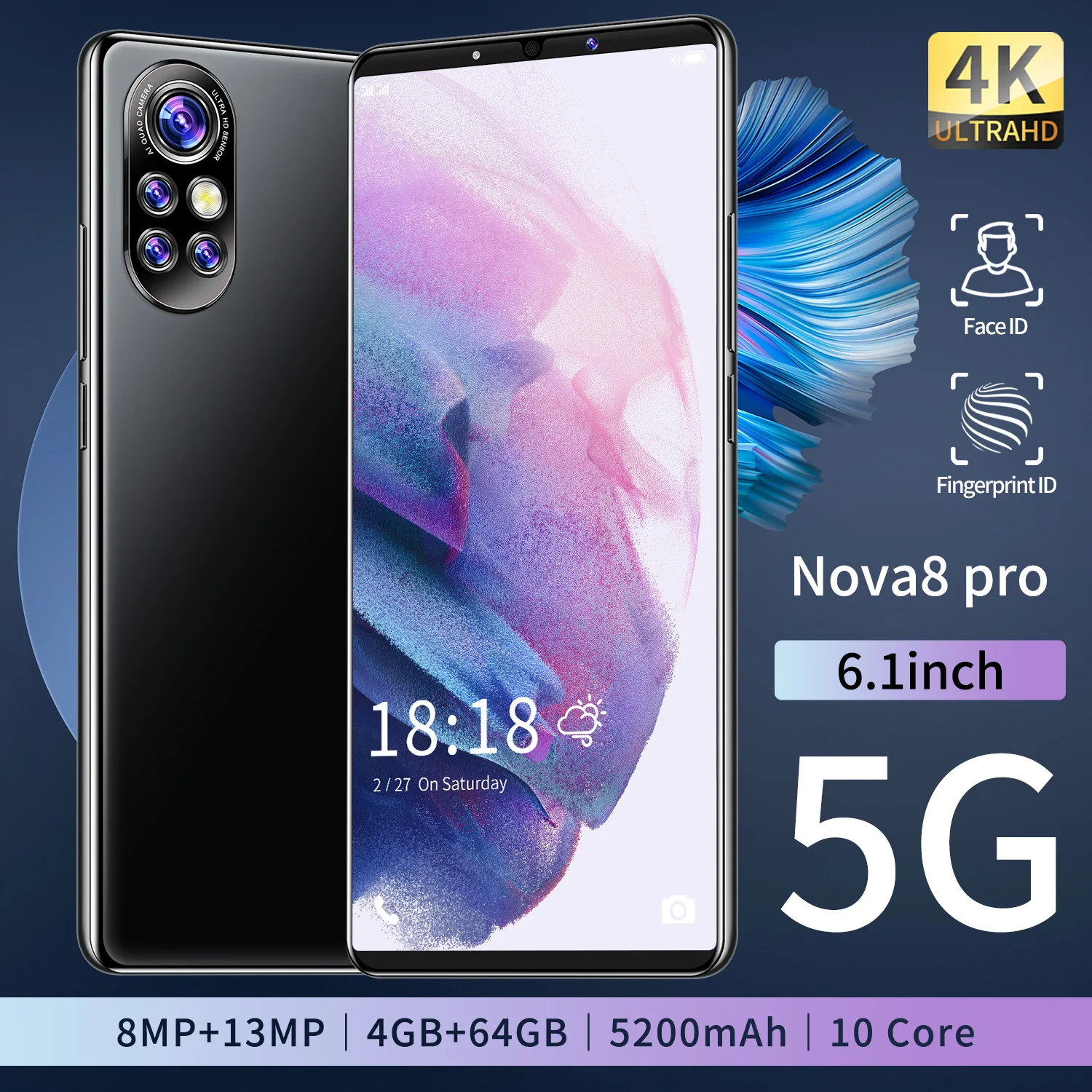 New Arrival 2021 Nova8 Pro 6.1 Inch Full Screen Smartphone 5G 8+128G 8MP+13MP Android 10 5200 MAH Face Fingerprint ID 
New Arrival 2021 Nova8 Pro 6.1 Inch Full Screen Smartphone 5G 8+128G 8MP+13MP Android 10 5200 MAH Face Fingerprint ID