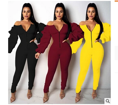 2020 Fall Women's Long-sleeve Puff sleeve One-shoulder Zipper Sexy High Waist Slim Pencil Pants Novelity Playsuit
2020 Fall Women's Long-sleeve Puff sleeve One-shoulder Zipper Sexy High Waist Slim Pencil Pants Novelity Playsuit