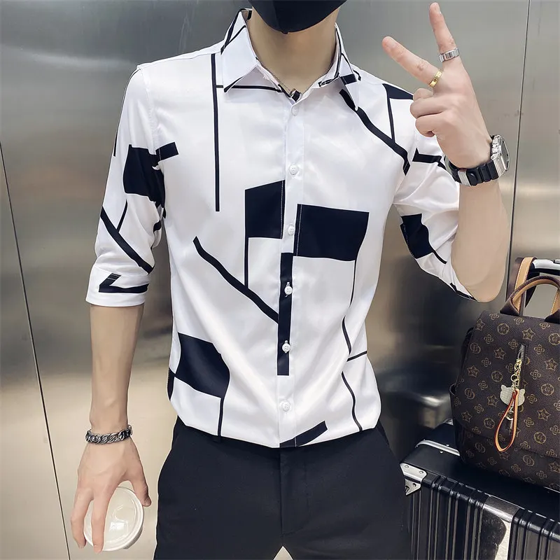 2021 Geometric Print 3/4 Sleeve Shirts Men Summer Social Streetwear Shirts Fashion Slim Fit Business Casual Shirt Chemise Homme
2021 Geometric Print 3/4 Sleeve Shirts Men Summer Social Streetwear Shirts Fashion Slim Fit Business Casual Shirt Chemise Homme
