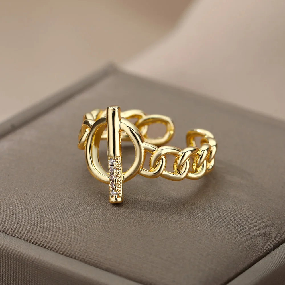 Gothic Hip Hop Chain T-Button Zircon Opening Rings For Women Stainless Steel Adjustable Ring Fashion Korean Party Jewelry
Gothic Hip Hop Chain T-Button Zircon Opening Rings For Women Stainless Steel Adjustable Ring Fashion Korean Party Jewelry