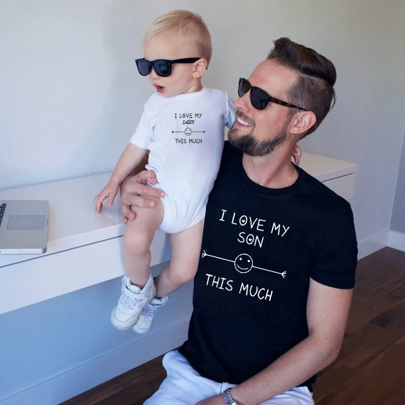 

Family Matching Clothes I Love My Daddy/Son This Much Tshirt for Men Kids Romper for Baby Casual Daddy and Me Matching Love M