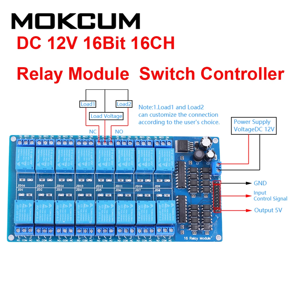 DC 12V 16Bit Relay Module 16CH Switch Controller 16-Channel Optocoupler Isolator Low Level Trigger Module
DC 12V 16Bit Relay Module 16CH Switch Controller 16-Channel Optocoupler Isolator Low Level Trigger Module