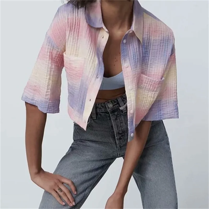 ZXQJ Women 2021 Fashion With Pockets Tie-dye Cropped Blouses Vintage Lapel Collar Short Sleeve Female Shirts Chic Tops
ZXQJ Women 2021 Fashion With Pockets Tie-dye Cropped Blouses Vintage Lapel Collar Short Sleeve Female Shirts Chic Tops