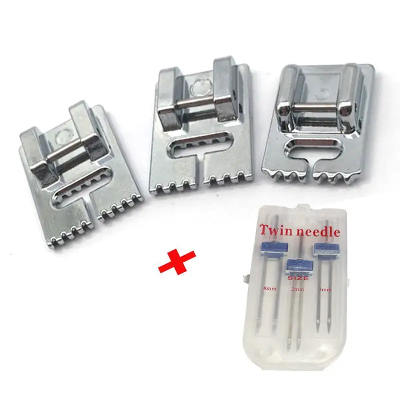 

3 Pcs Double Twin Needles Pins (3 Size Mixed 2.0/90 3.0/90 4.0/90) With 3Pcs Groove Pintuck Presser Foot Sewing Machine Accessor